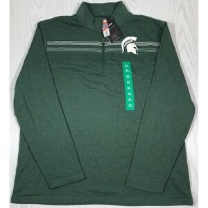 Michigan State Spartans 1/4 Zip Long Sleeve Mens XL Green Cotton Blend Pullover